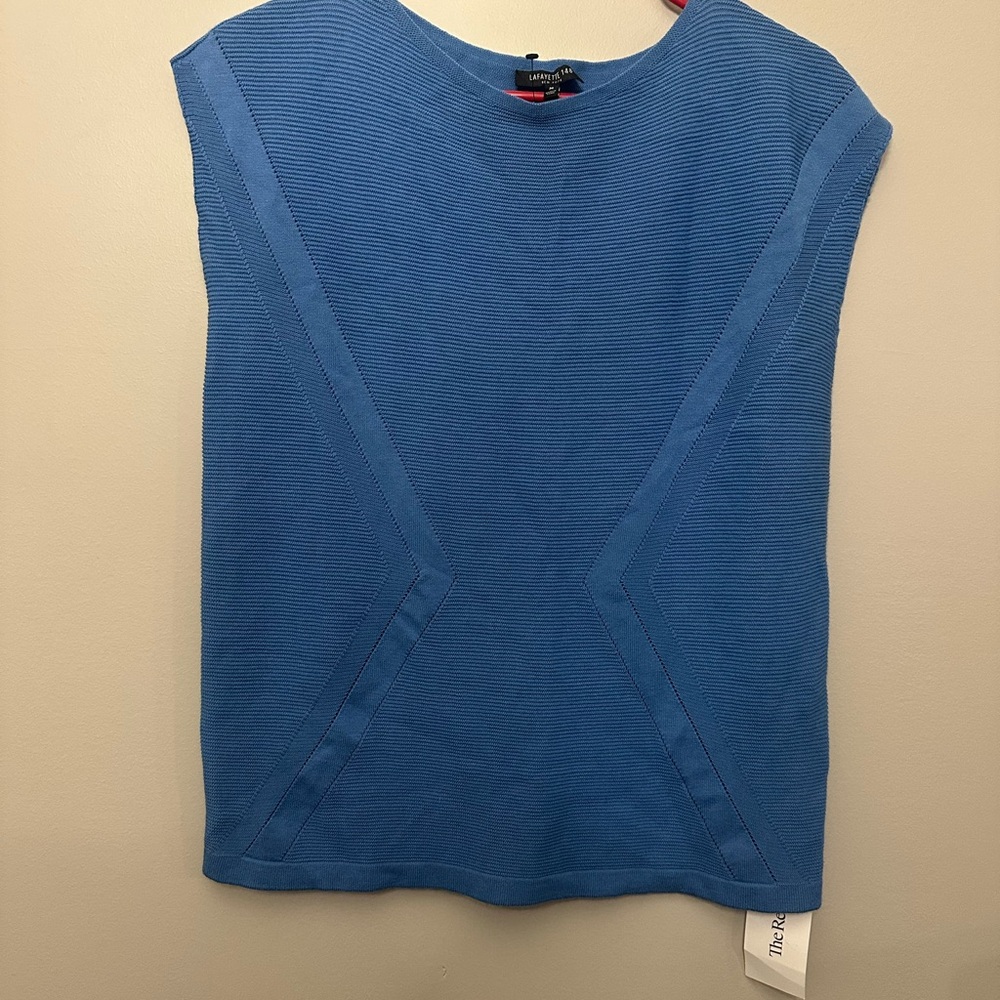 Lafayette 148 blue ribbed cap-sleeve top Size M